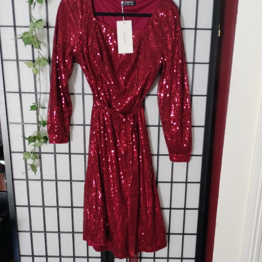 Lush Red Sequin Wrap Dress - Express